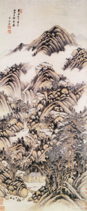 云山图轴 纸本设色 1661年作 上海博物馆藏（中期）..jpg